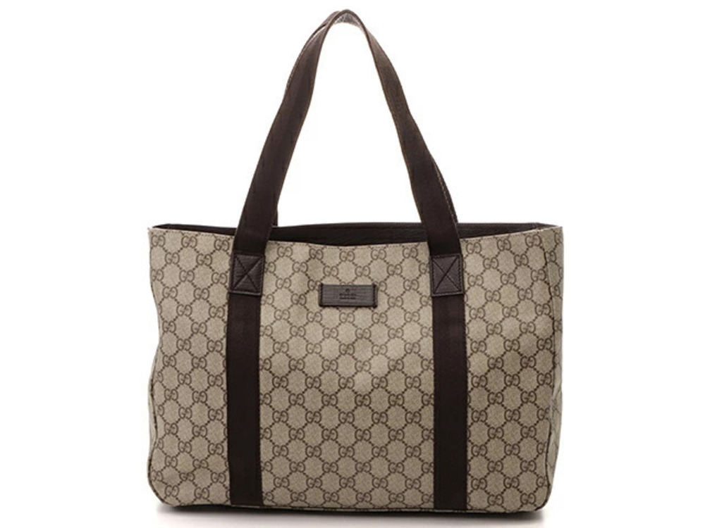 Gucci GG Tote Bag Beige Cream Dark Brown Calfskin